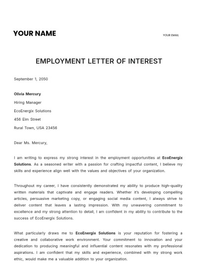 Free Employment Letter of Interest Template to Edit Online