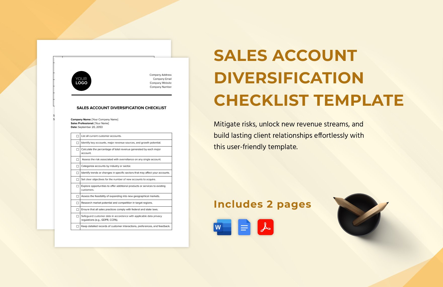 Sales Account Diversification Checklist Template in Word, Google Docs, PDF