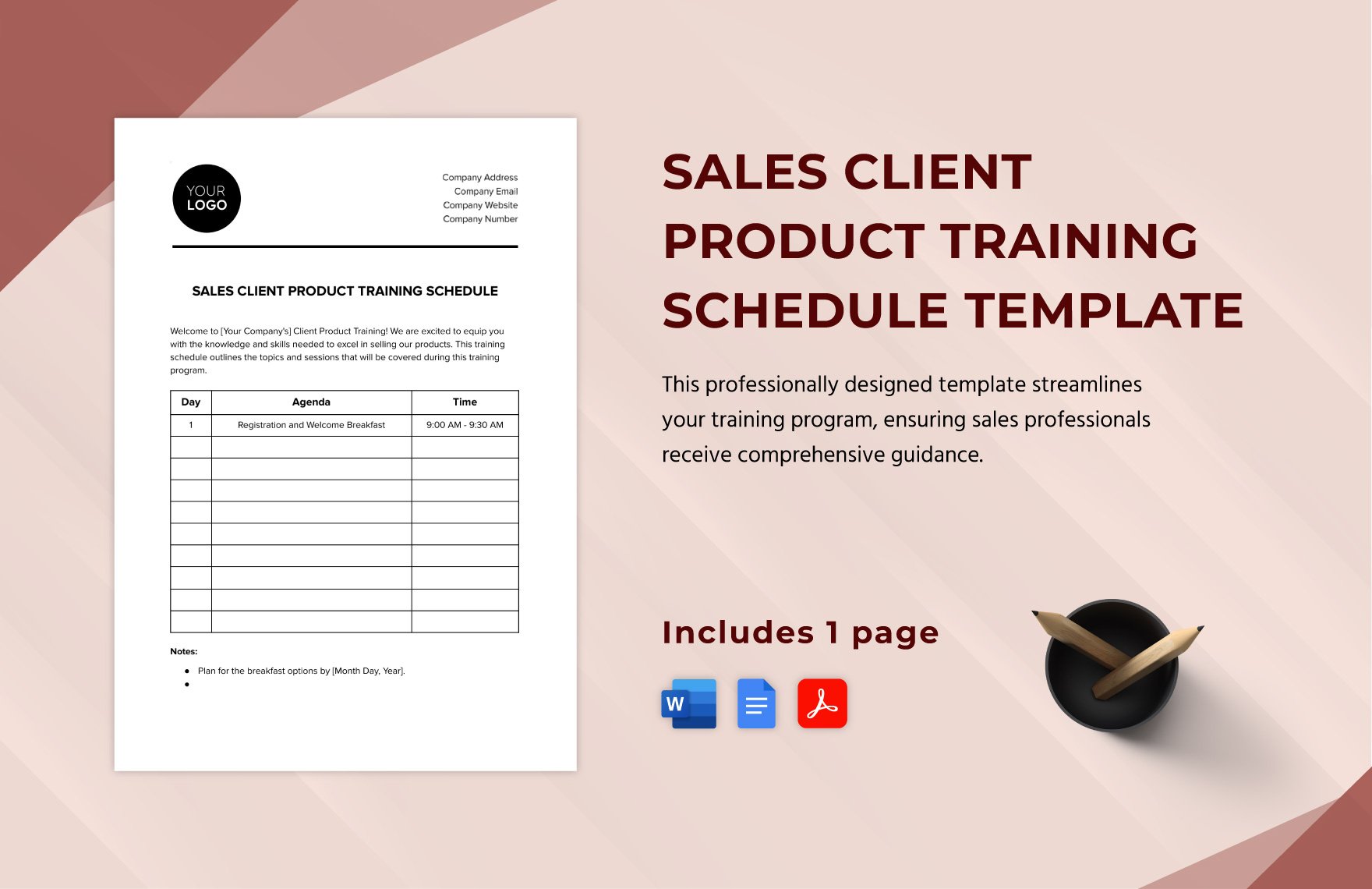 Sales Client Product Training Schedule Template in Word, Google Docs, PDF