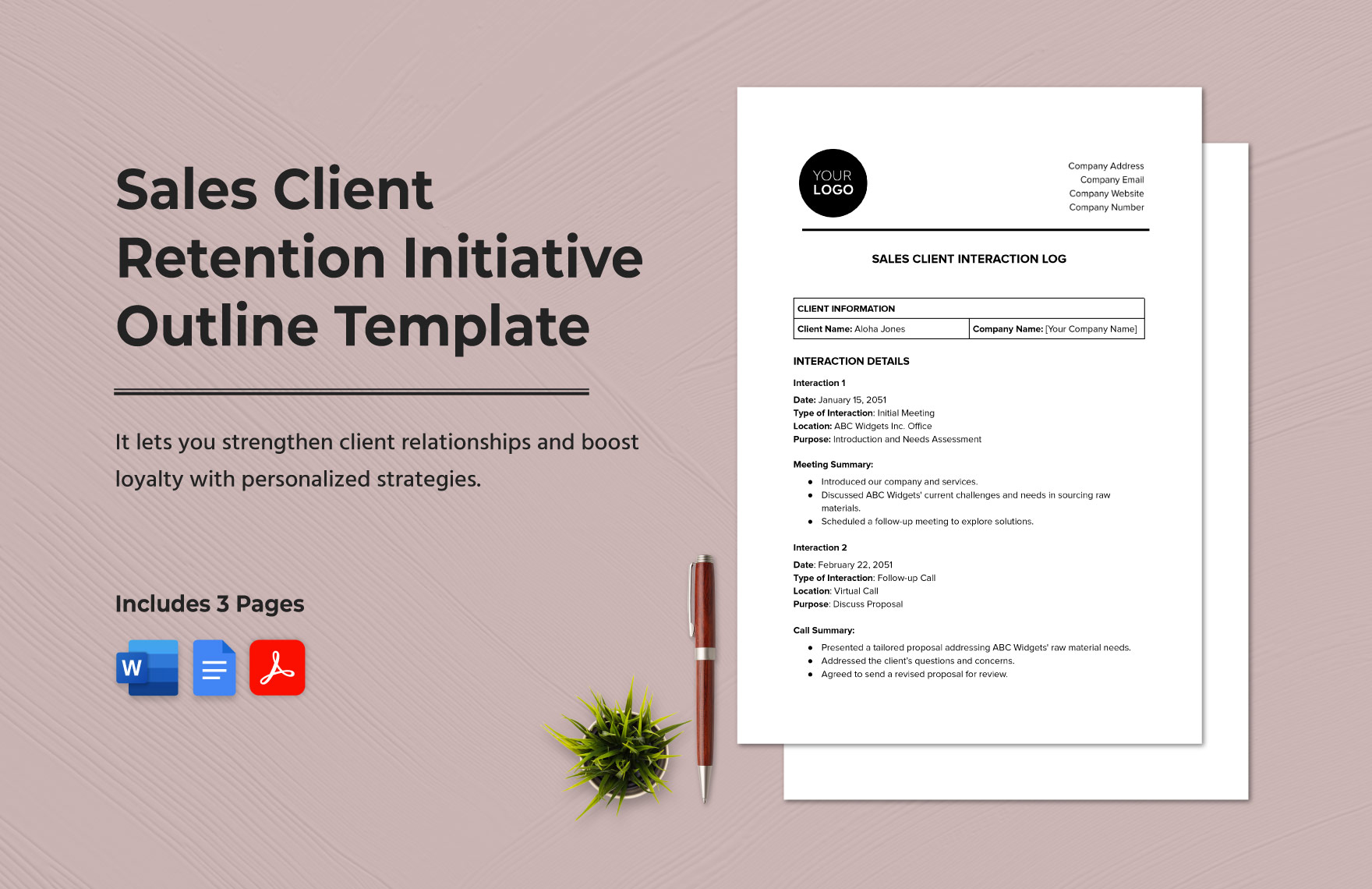 Sales Client Retention Initiative Outline Template in Word, Google Docs, PDF
