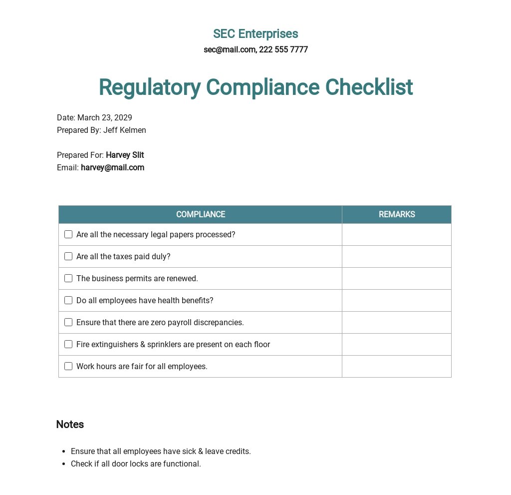Compliance Checklist Template