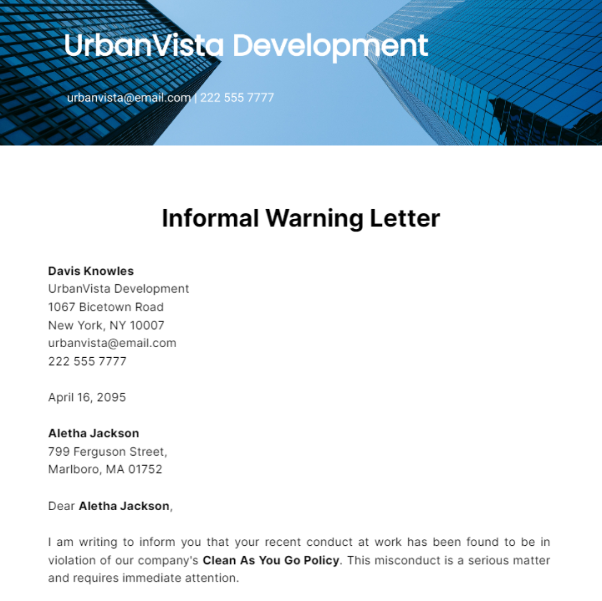 Free Informal Warning Letter Template