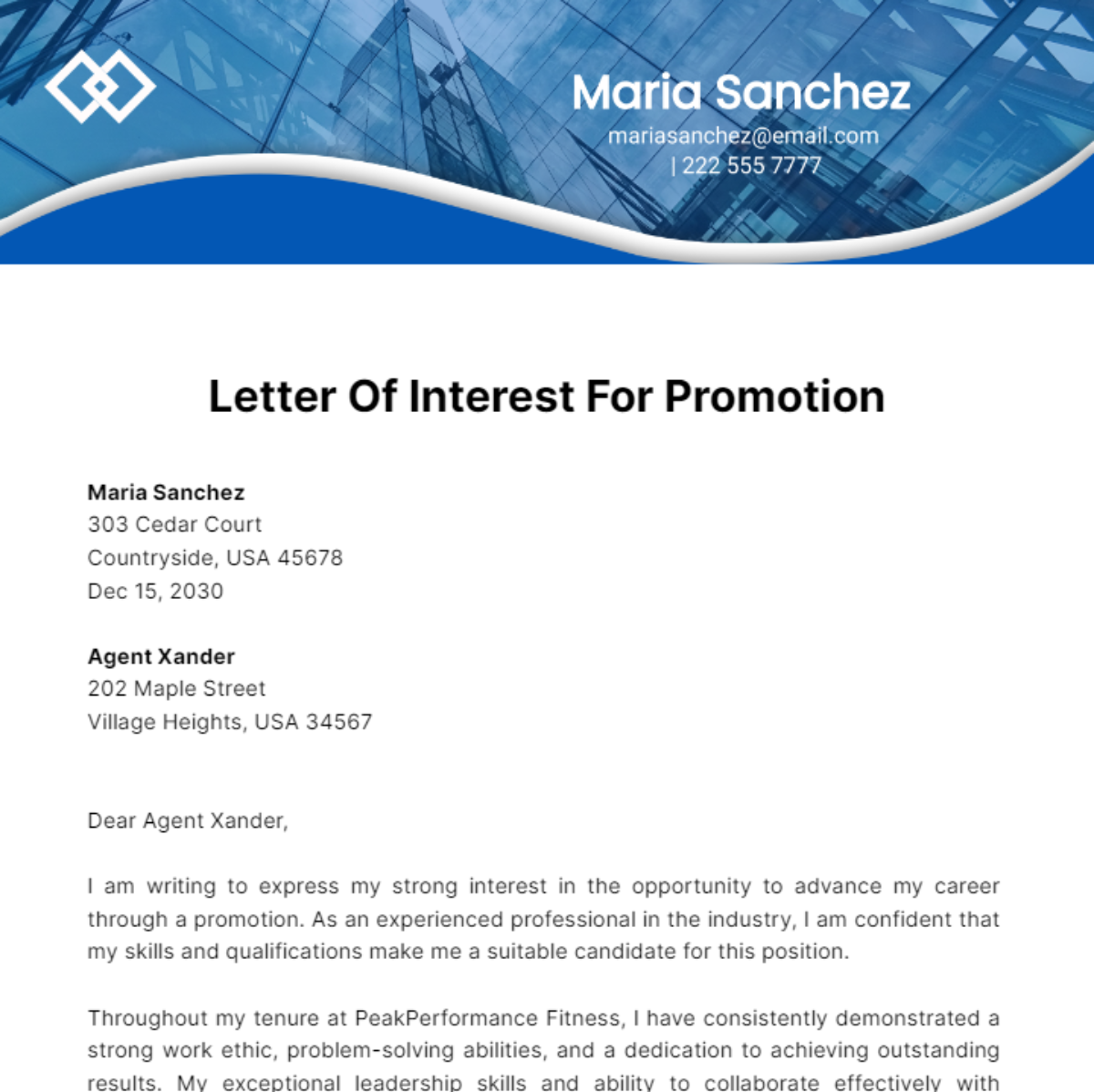 Letter Of Interest For Promotion Template
