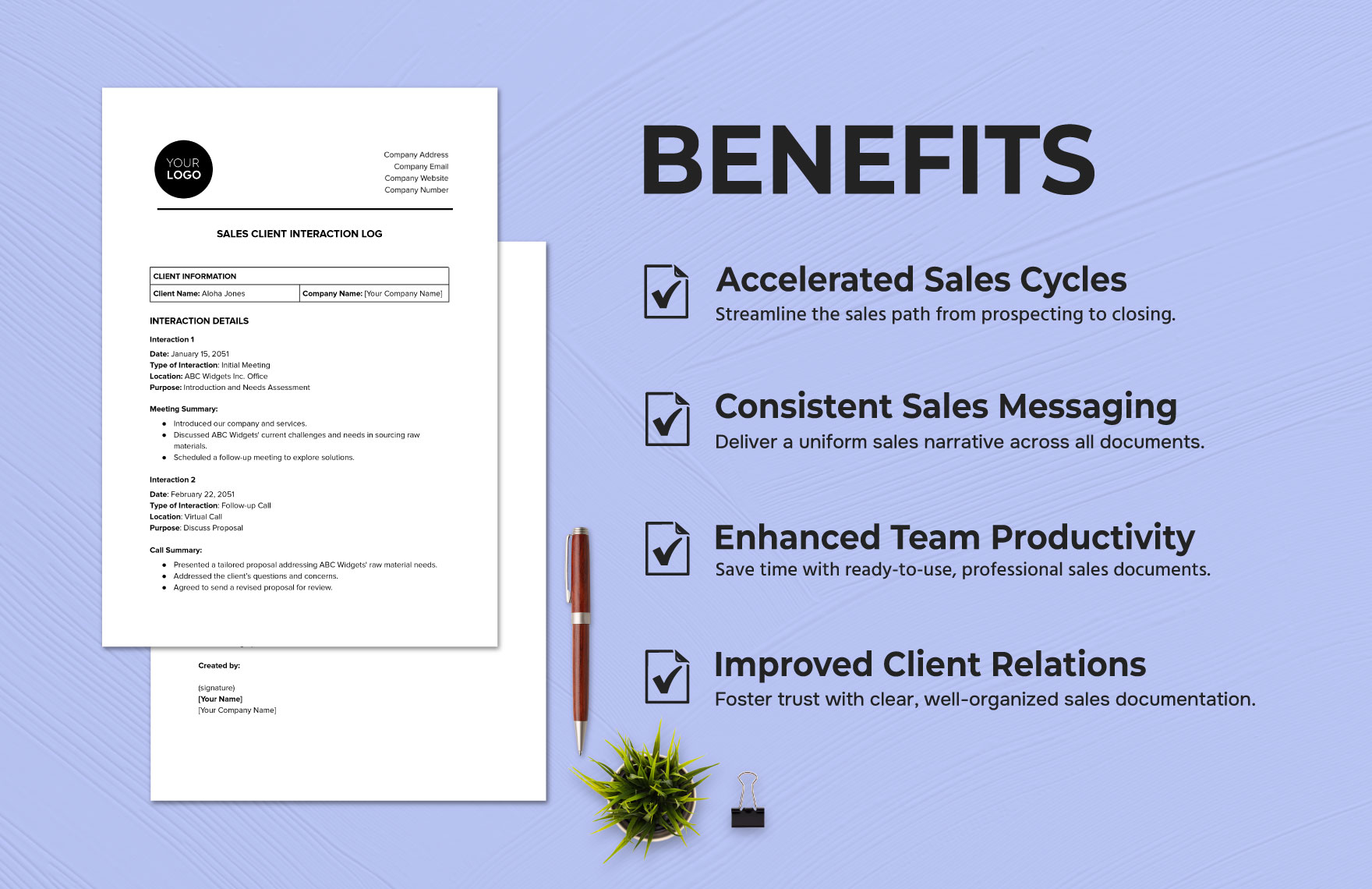Sales Client Interaction Log Template