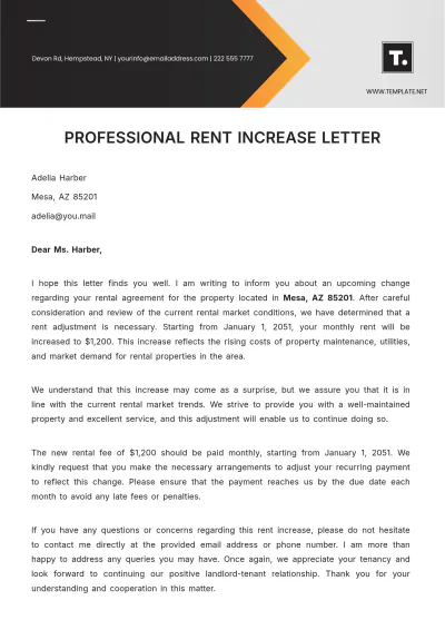 Free Professional Rent Increase Letter Template to Edit Online