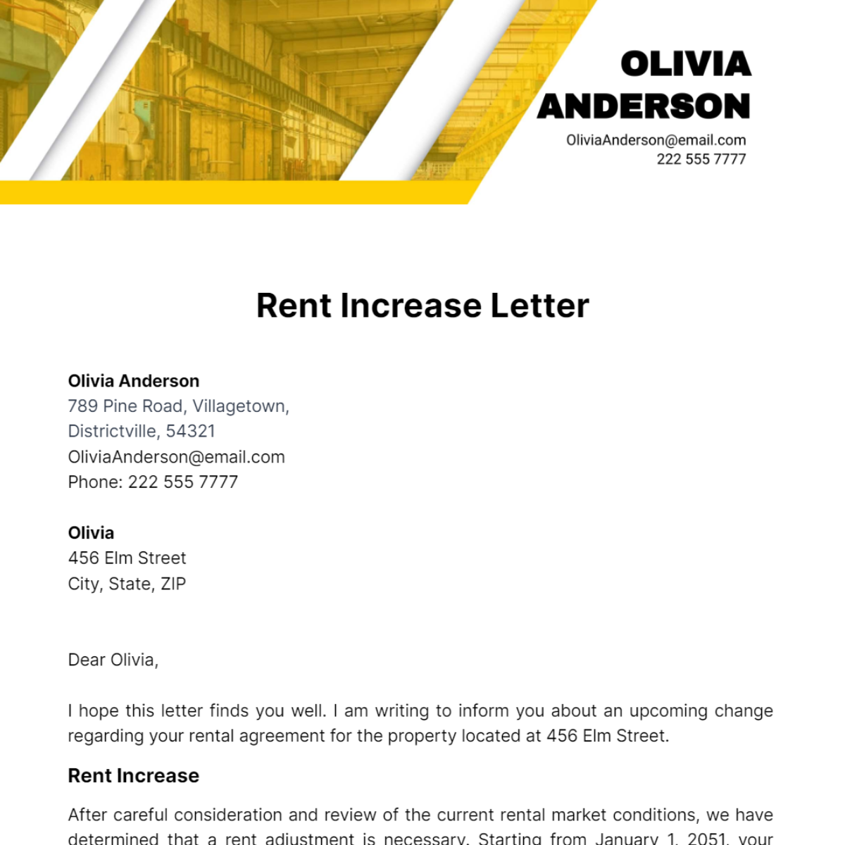 Rent Increase Letter  Template