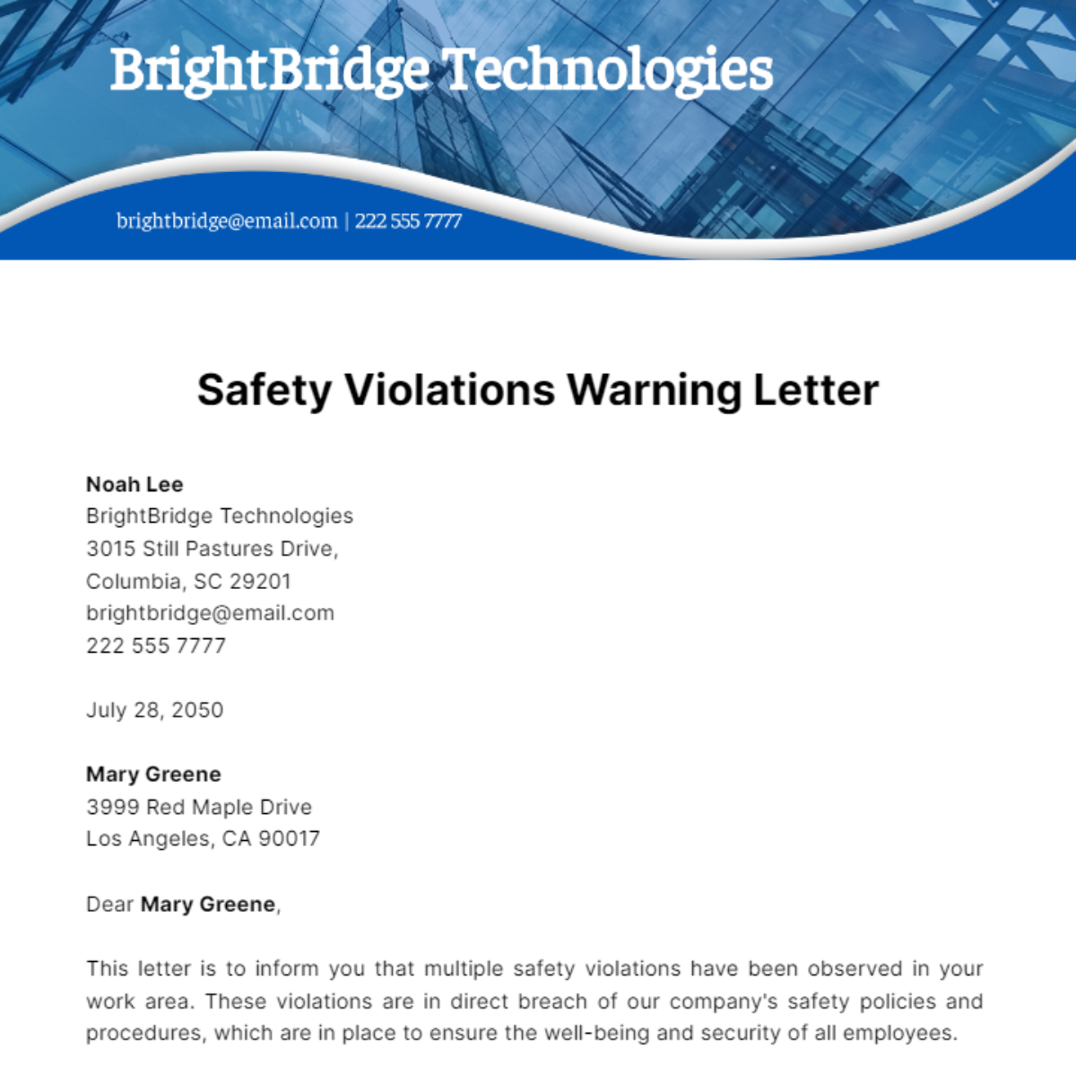 Safety Violation Warning Letter Template