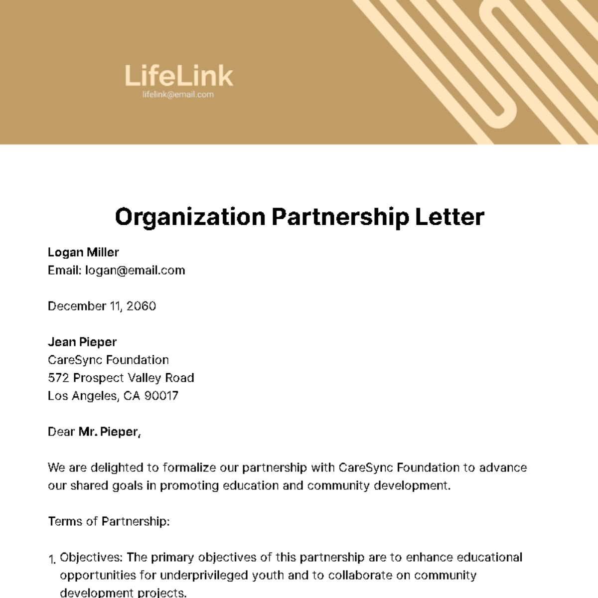 Free Organization Partnership Letter