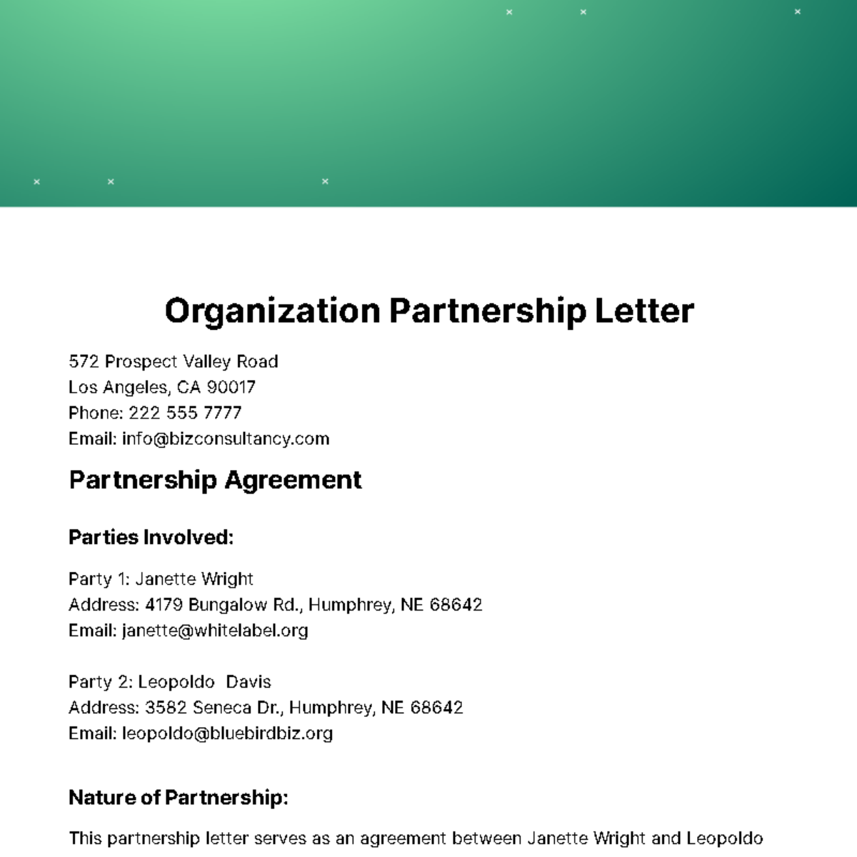 Free Organization Partnership Letter