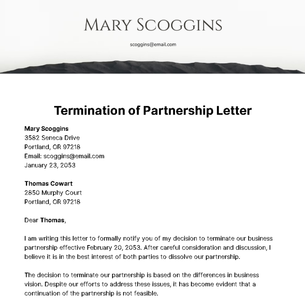 Free Termination of Partnership Letter