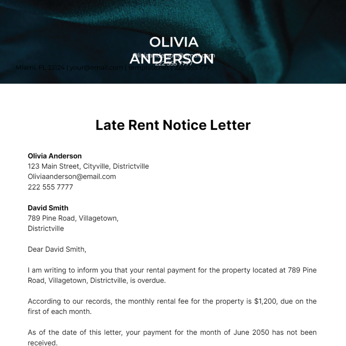 Late Rent Notice Letter Template