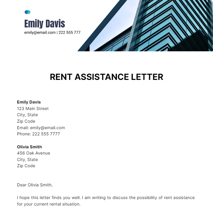 Rent Assistance Letter Template