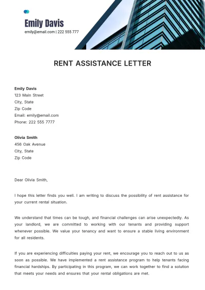 Free Rent Assistance Letter Template to Edit Online
