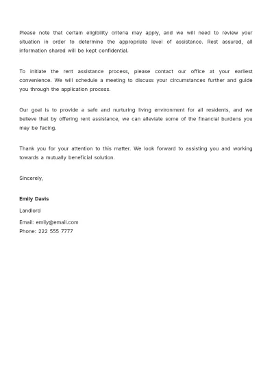 Free Rent Assistance Letter Template to Edit Online