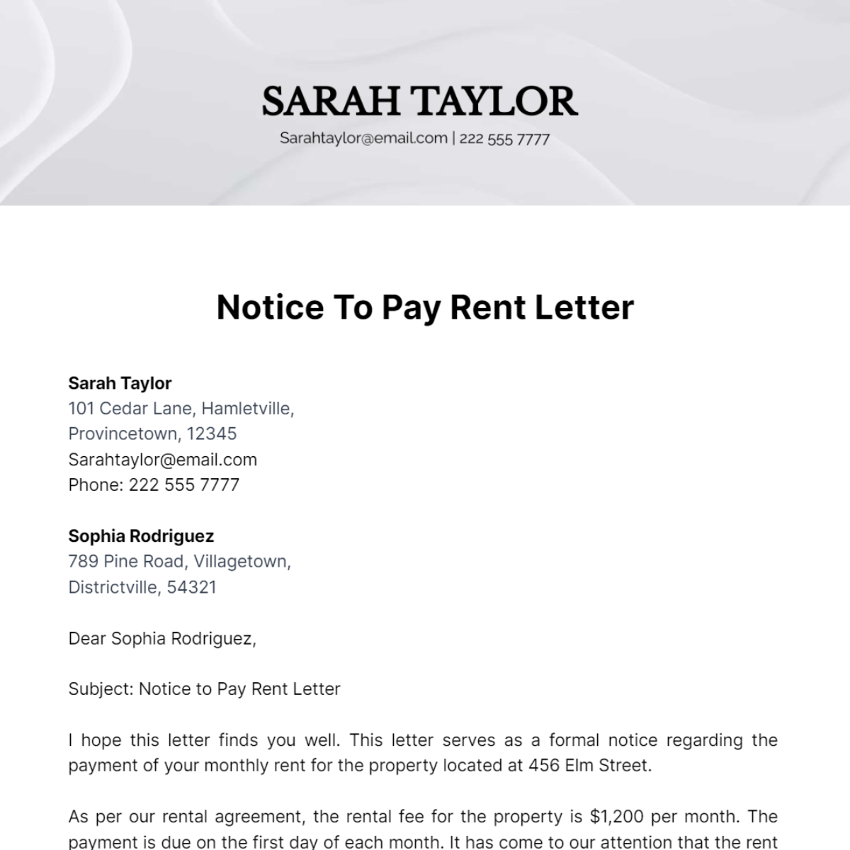 Notice to Pay Rent Letter Template