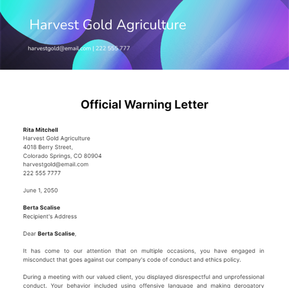 Official Warning Letter Template