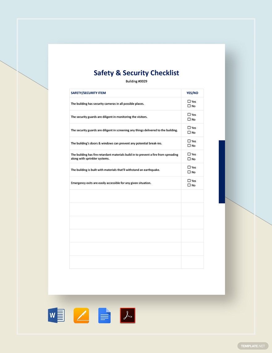 Safety Security Checklist Template