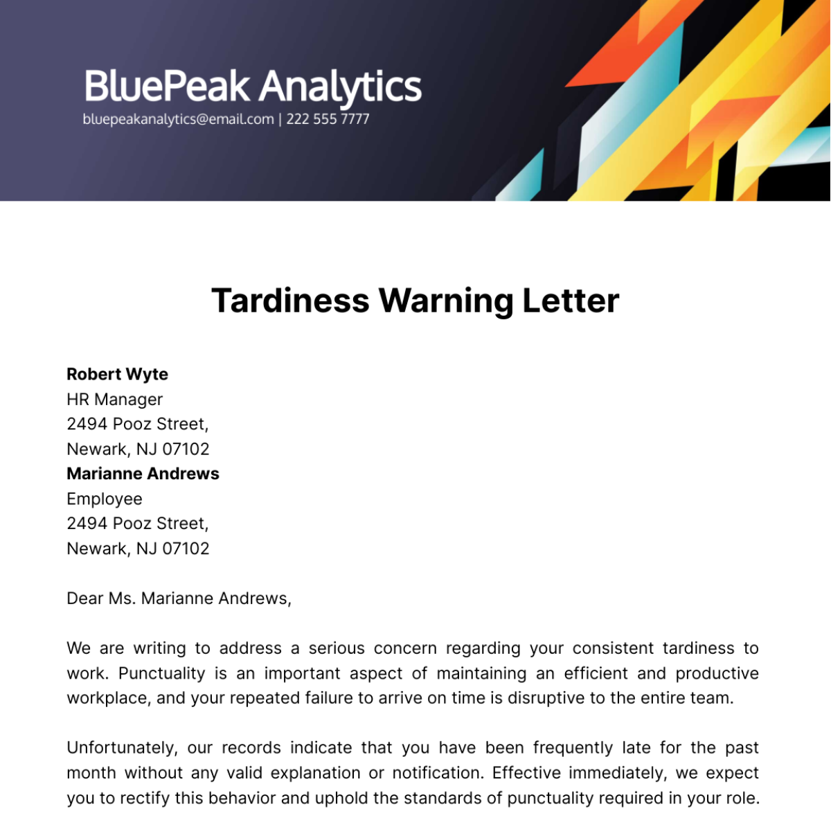 Tardiness Warning Letter Template