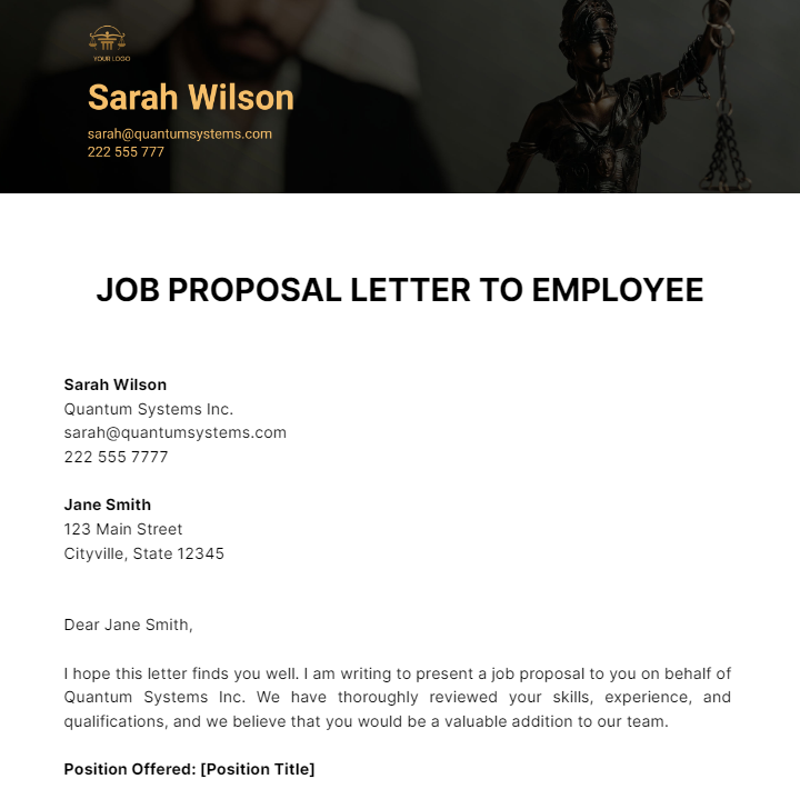 Job Proposal Letter To Employee Template - Edit Online & Download