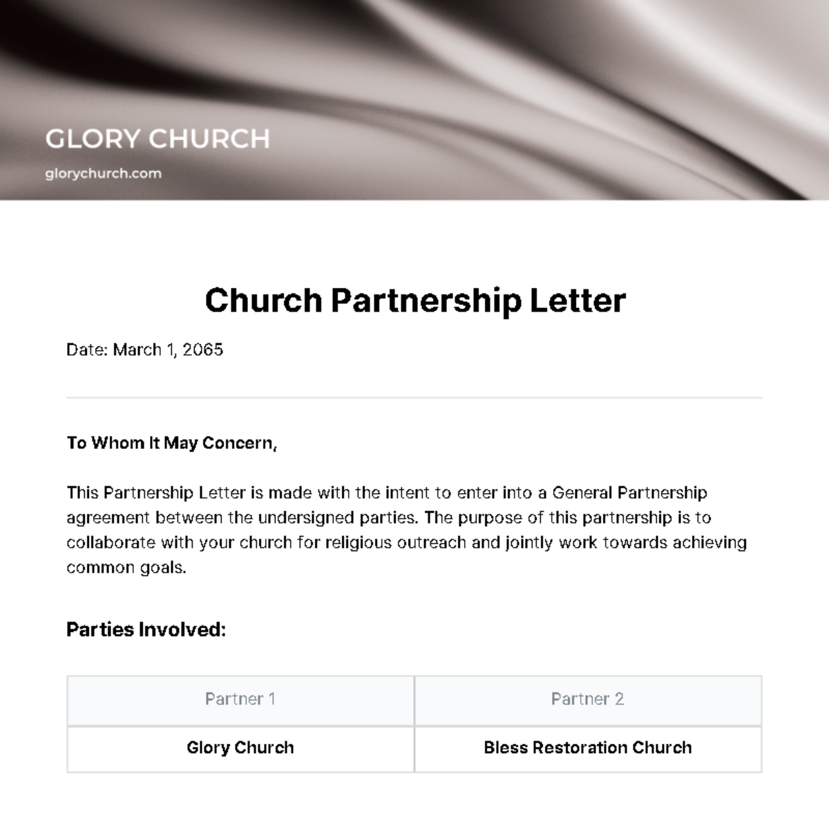 Free Church Partnership Letter