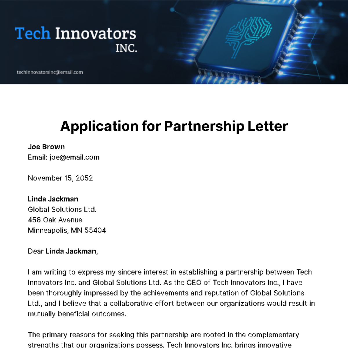 Free Application for Partnership Letter