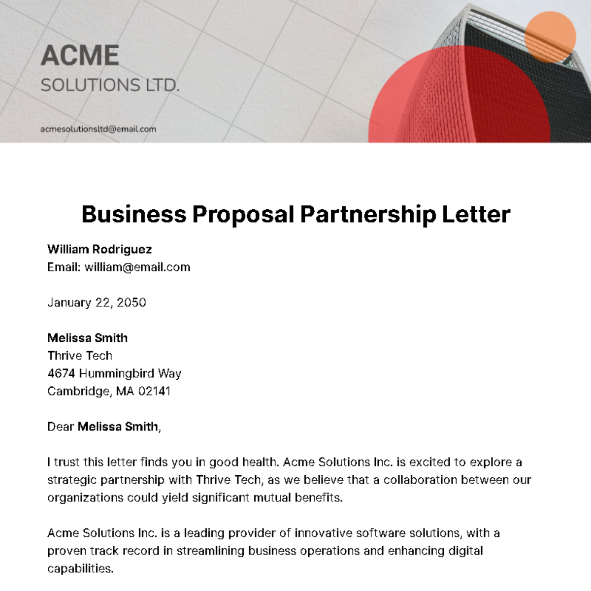 Free Business Proposal Partnership Letter