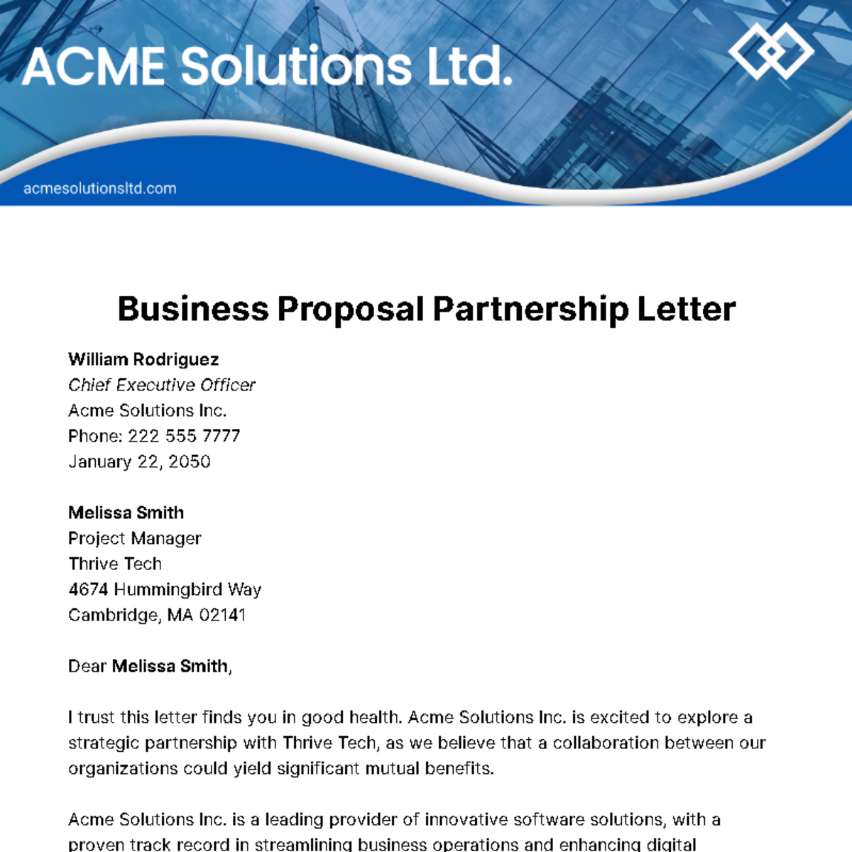 Free Business Proposal Partnership Letter