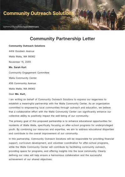 Free Community Partnership Letter Template to Edit Online