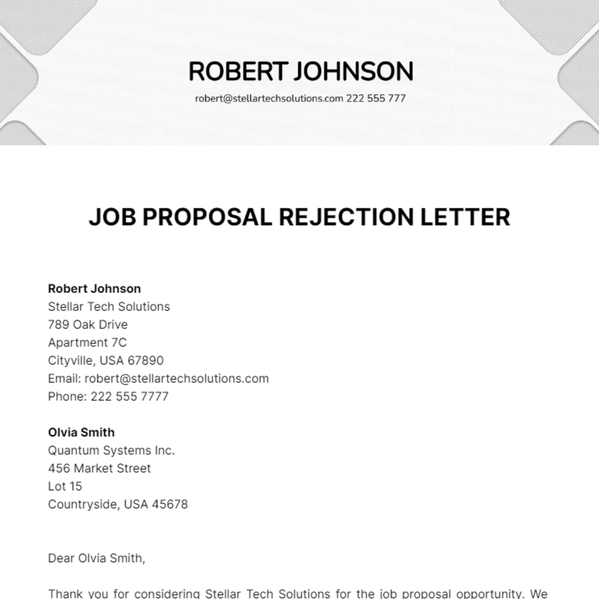 Job Proposal Rejection Letter Template - Edit Online & Download