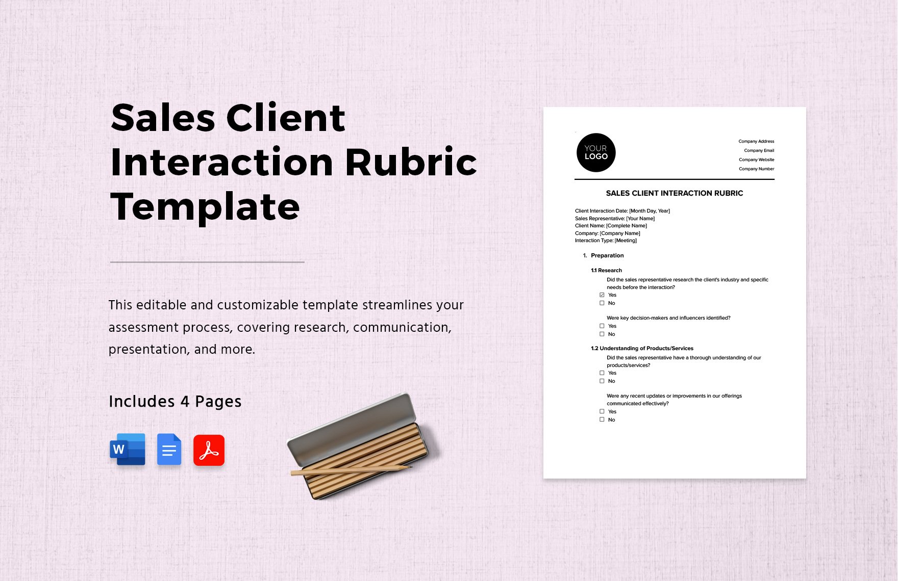 Sales Client Interaction Rubric Template in Word, Google Docs, PDF