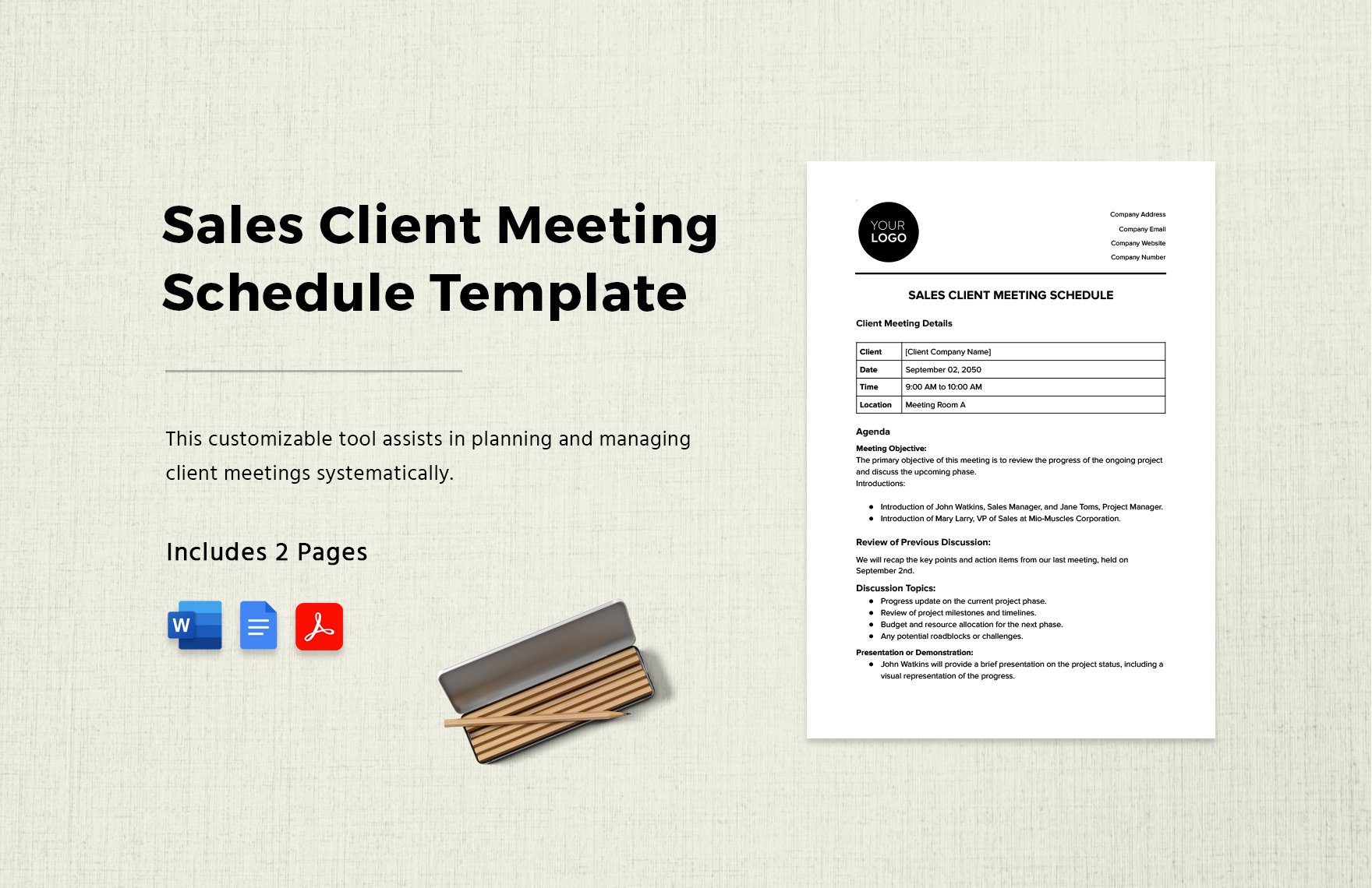 Sales Client Meeting Schedule Template in Word, Google Docs, PDF