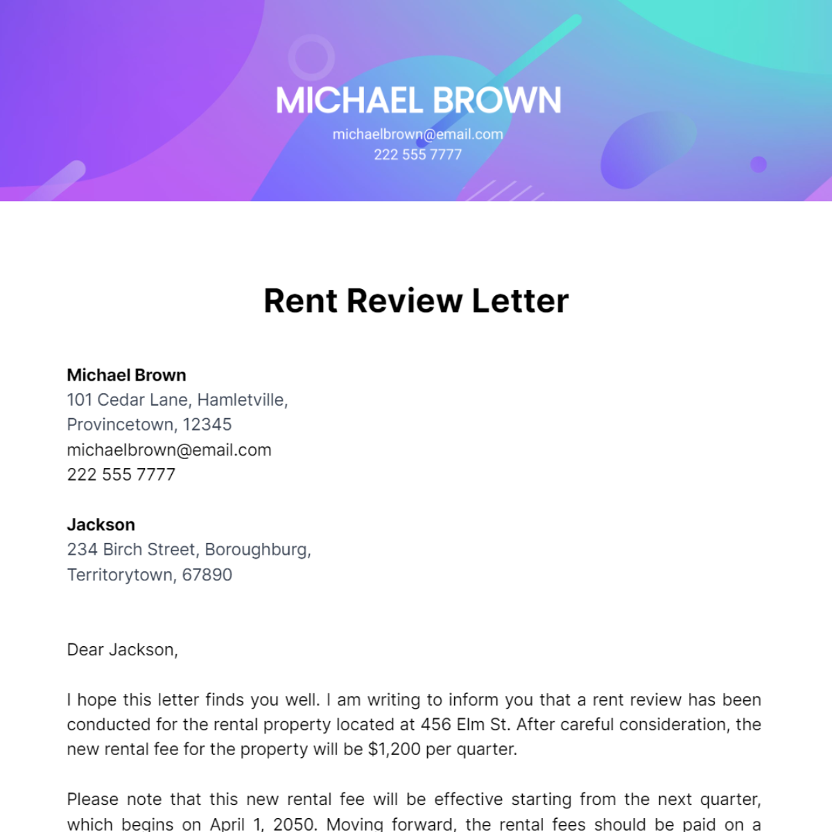 Rent Review Letter Template