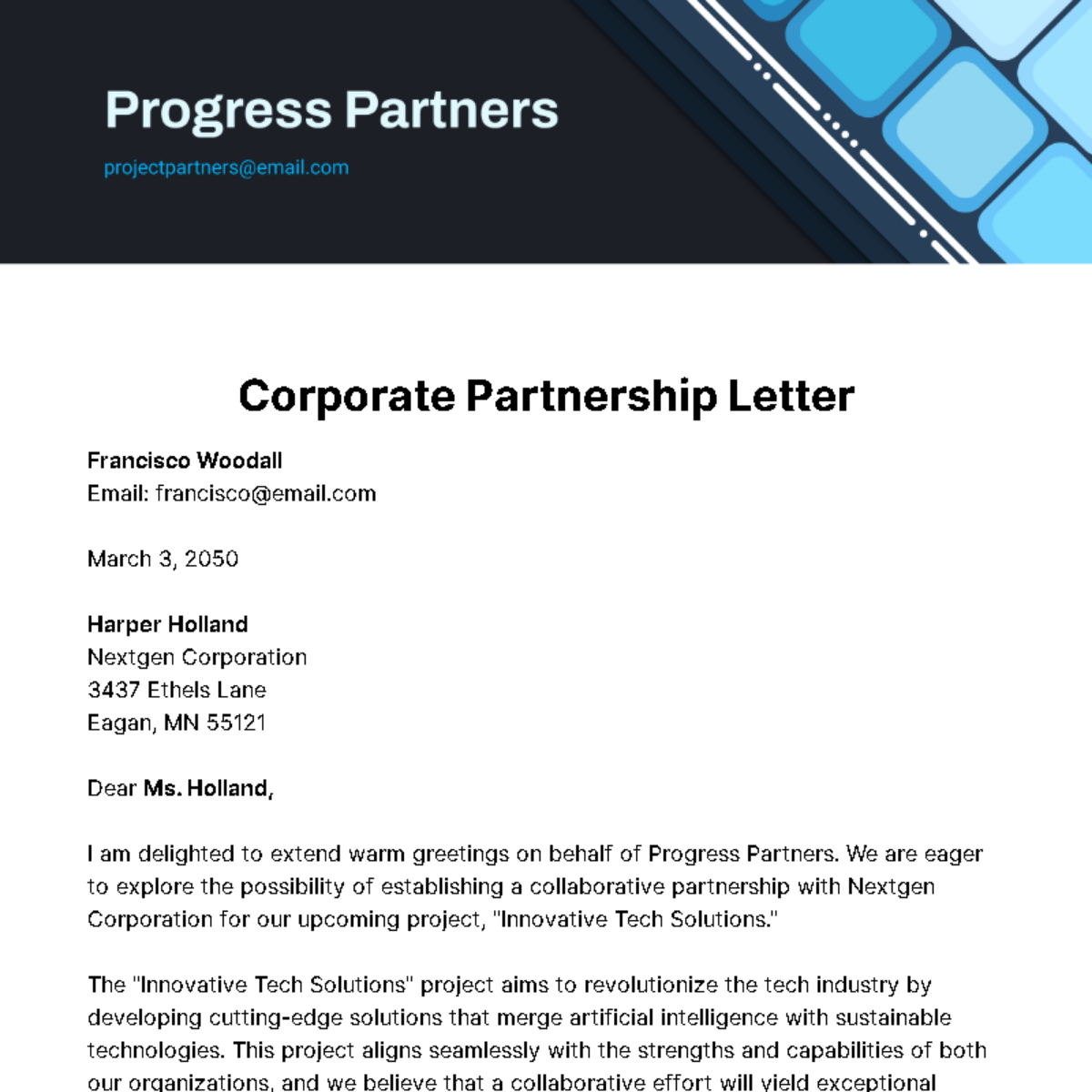 Free Corporate Partnership Letter