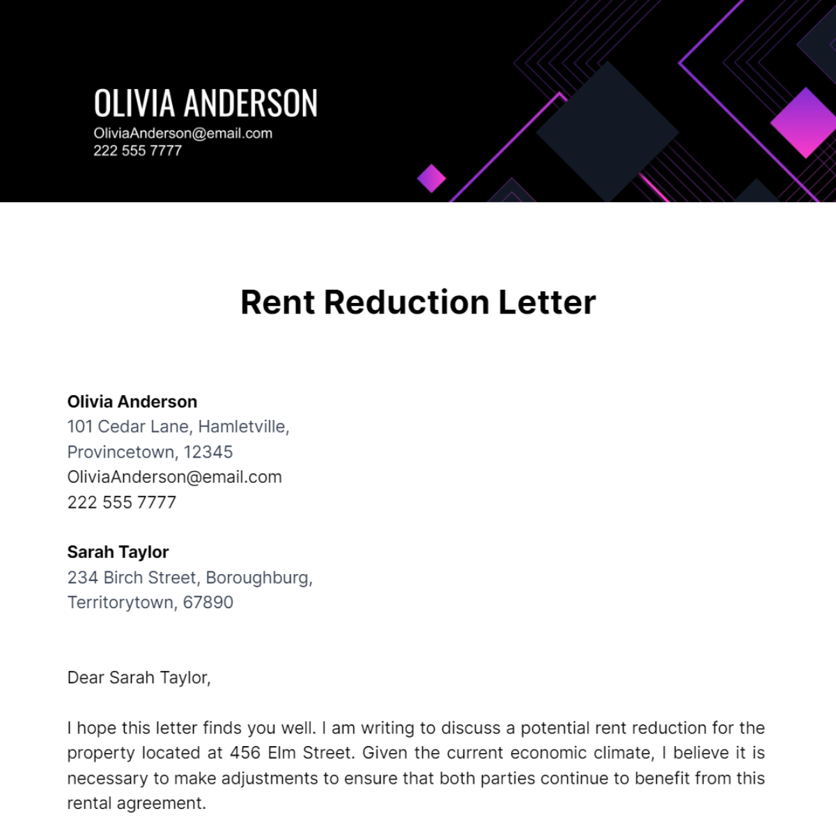 Rent Reduction Letter Template