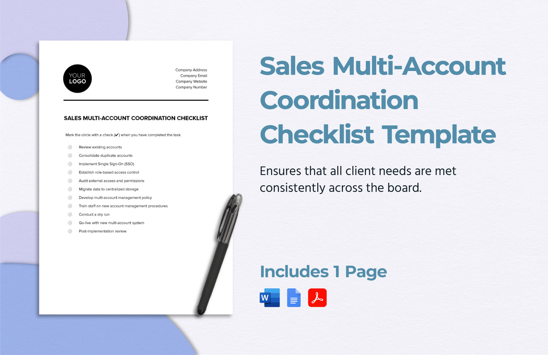 Sales Multi-Account Coordination Checklist Template in Word, Google Docs, PDF