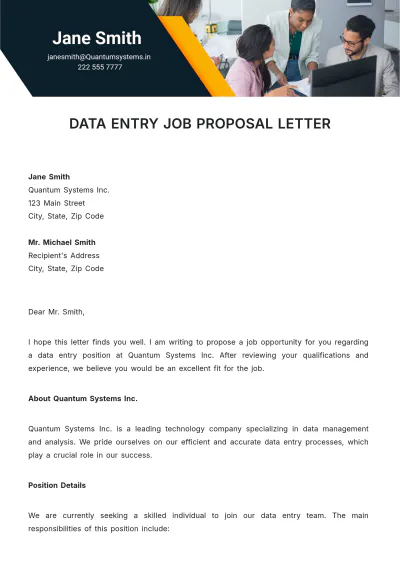 Free Data Entry Job Proposal Letter Template to Edit Online