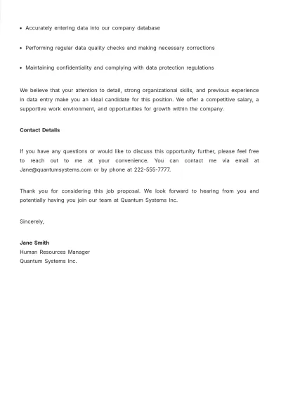 Free Data Entry Job Proposal Letter Template to Edit Online