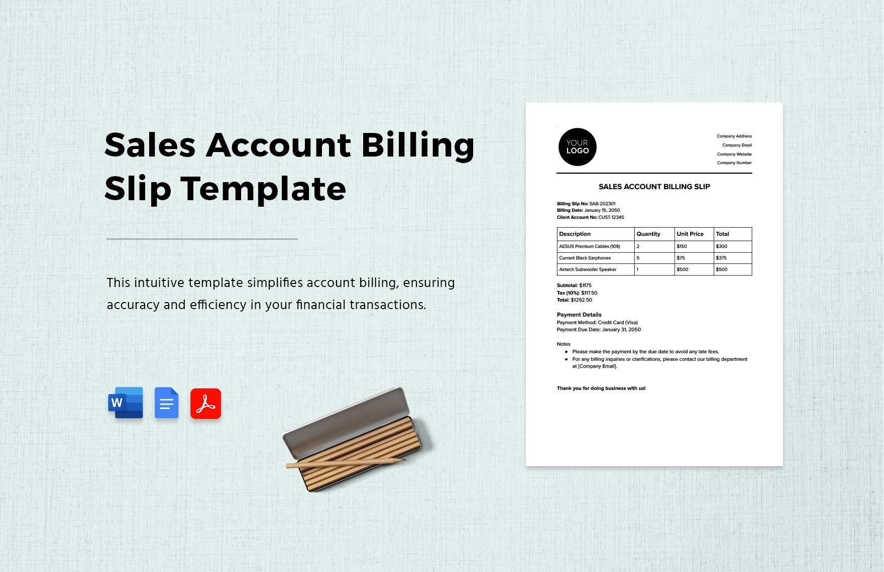Sales Account Billing Slip Template