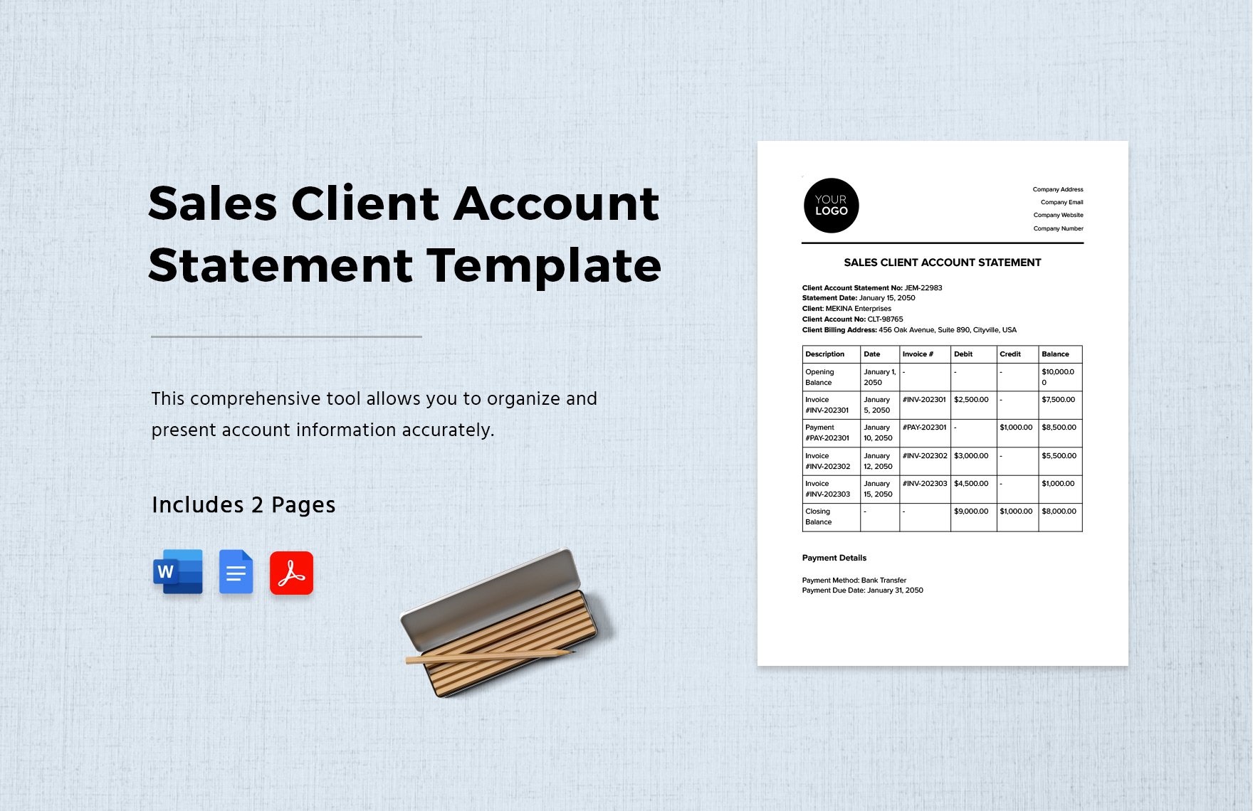 Sales Client Account Statement Template in Word, Google Docs, PDF