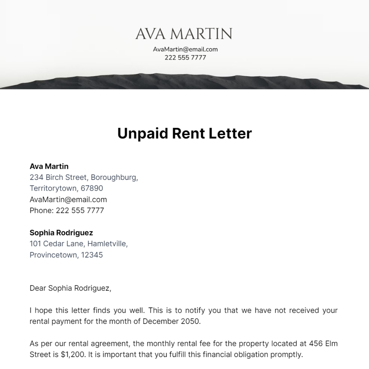 Unpaid Rent Letter Template
