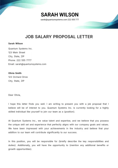 Free Job Salary Proposal Letter Template to Edit Online