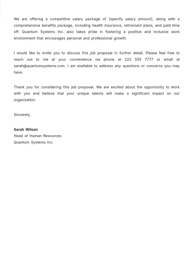 Free Job Salary Proposal Letter Template to Edit Online