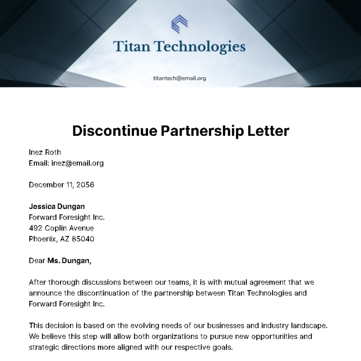 Free Discontinue Partnership Letter