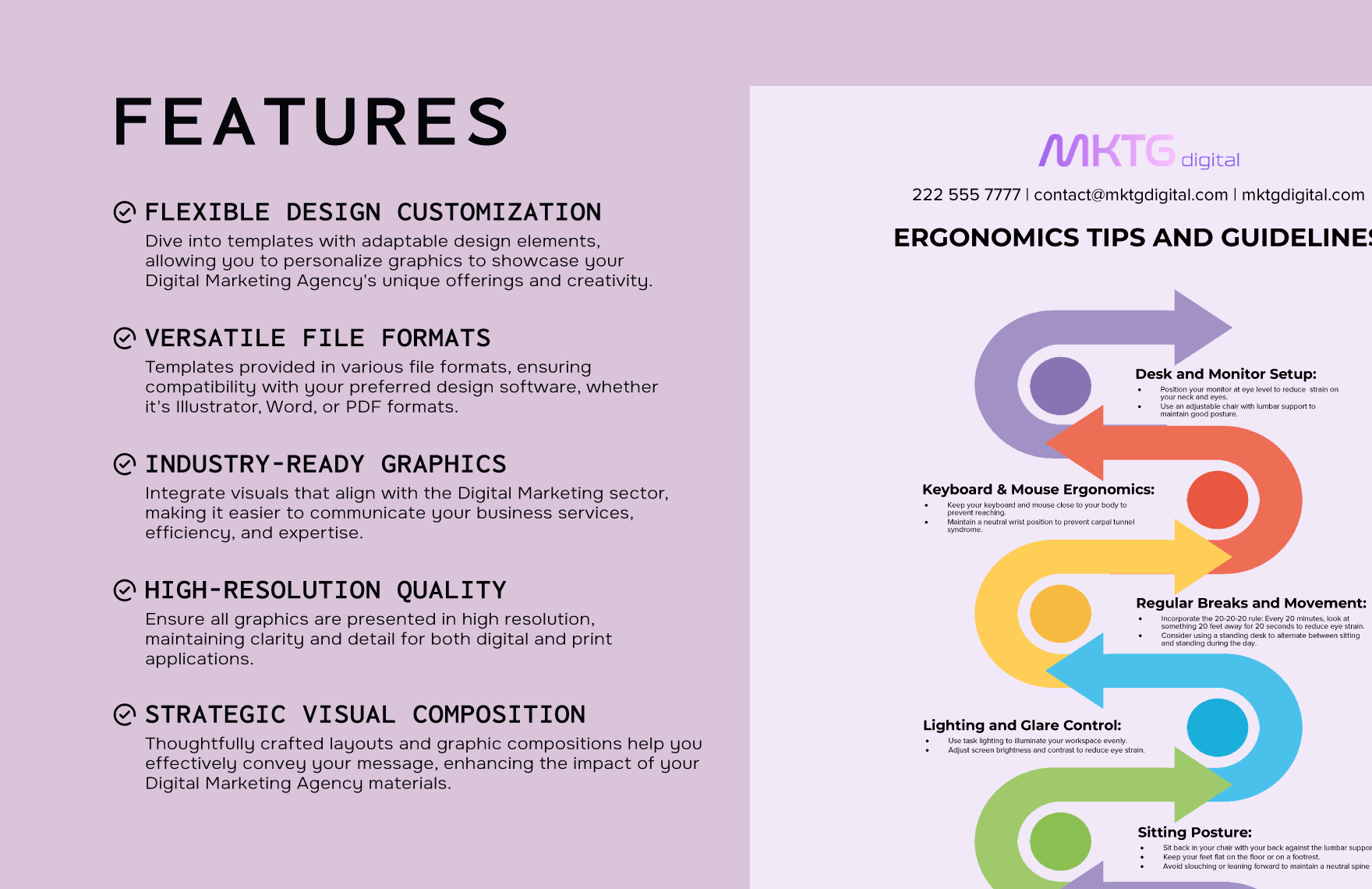 Digital Marketing Agency Ergonomic Tips and Guidelines Infographic Template