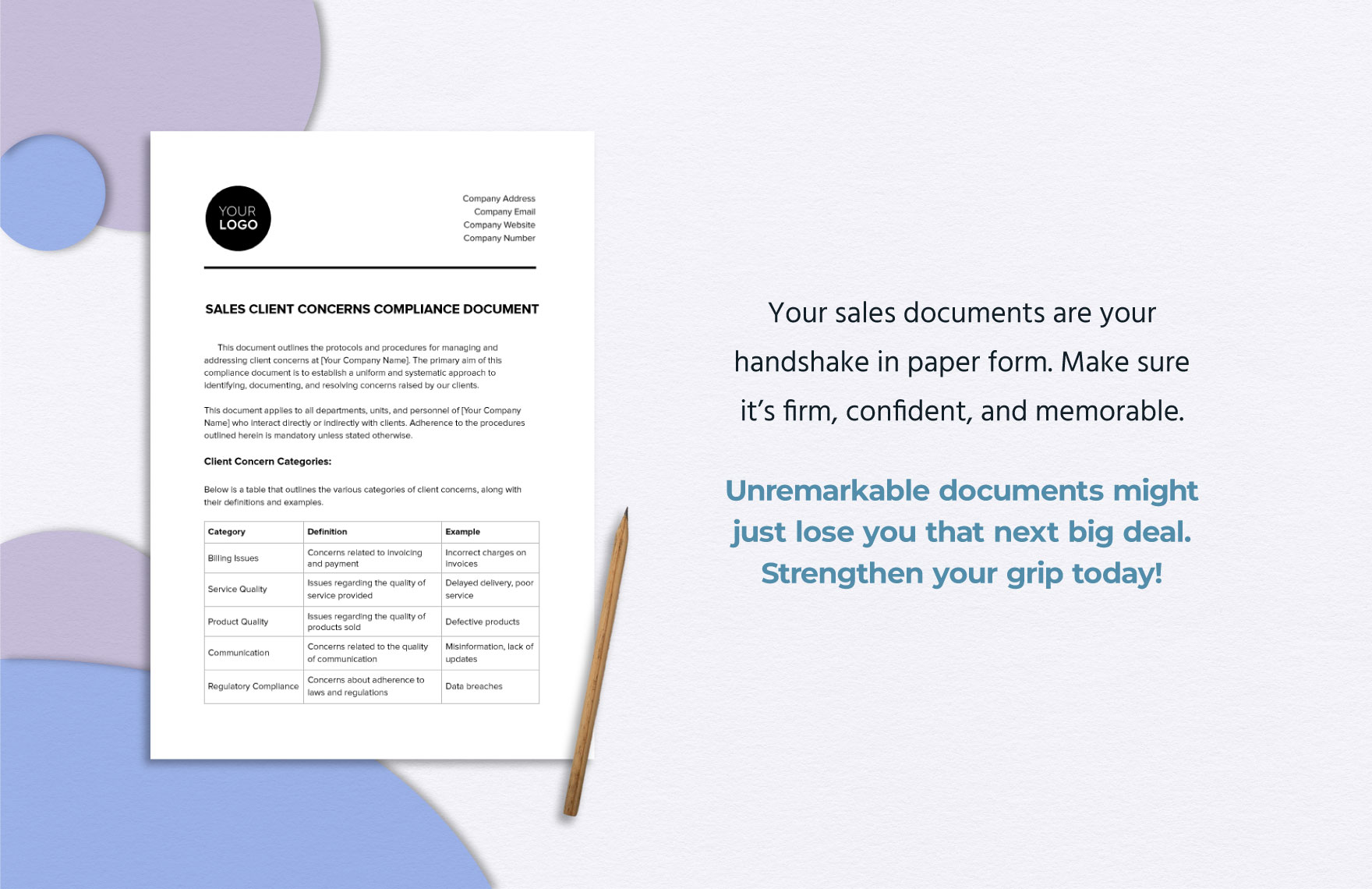 Sales Client Concerns Compliance Document Template