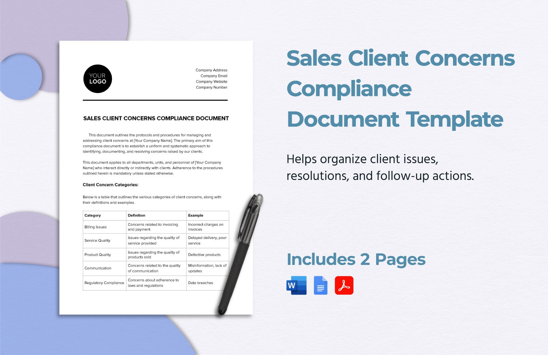 Sales Client Concerns Compliance Document Template in Word, Google Docs, PDF