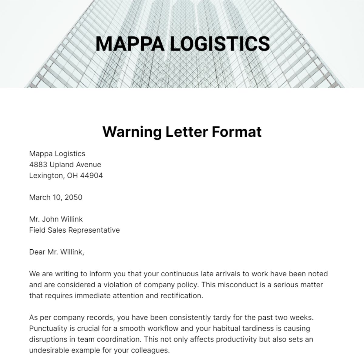 Free Warning Letter Format Template
