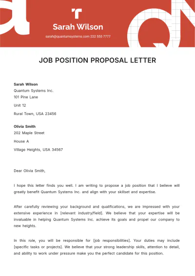 Free Job Position Proposal Letter Template to Edit Online
