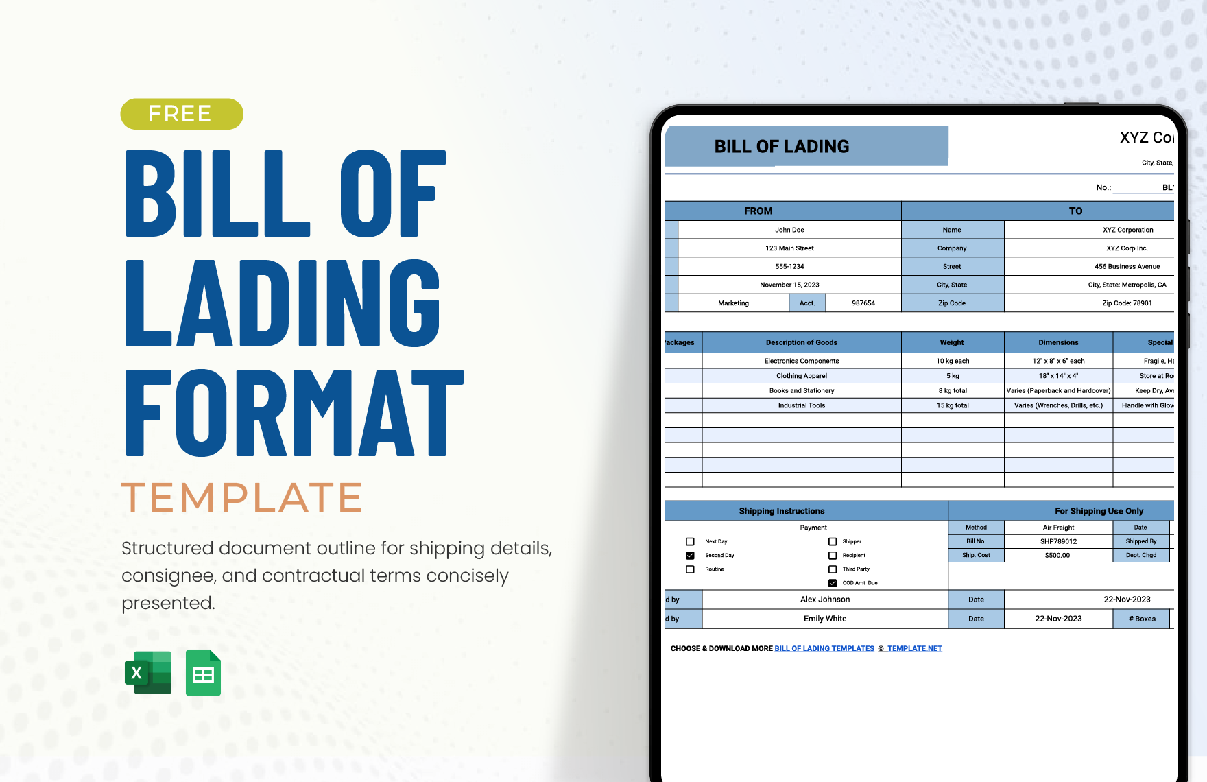 Bill of Lading Format Template