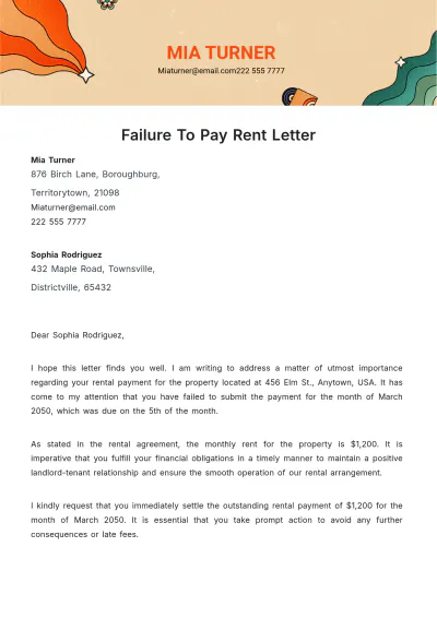 Free Failure To Pay Rent Letter Template to Edit Online